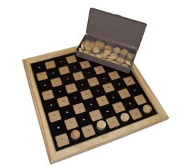 Tactile wooden draughts set-tactile wooden draughts set pictured with case for draught pieces-$136.00-0reviews-0 stars