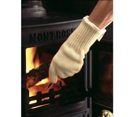 Heat resistant gloves, medium sleeve 30cm-Hand Placing Firewood in Fireplace Wearing Heat Resistant Gloves 30cm Image 1-$74.00-0reviews-0 stars