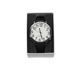 Large Print Watch - 42mm Silver Face with Leather Strap-front facing classic pocket slide out handheld magnifier on white background-$53.00-0reviews-0 stars