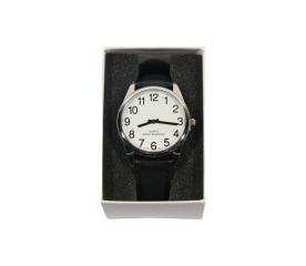 Large Print Watch - 36mm Silver Face with Leather Strap-front facing classic pocket slide out handheld magnifier on white background-$53.00-0reviews-0 stars