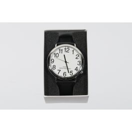Large Print Watch - 42mm Silver Face with Leather Strap