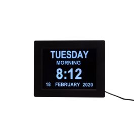 8 Inch Digital Calendar Day Clock with 5 alarms - Black